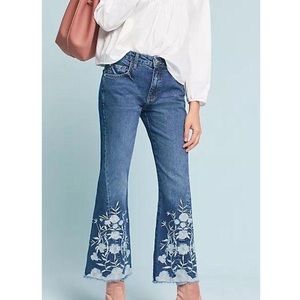 Anthropologie Pilcro Floral Embroidered High Rise Flare Cropped Jeans